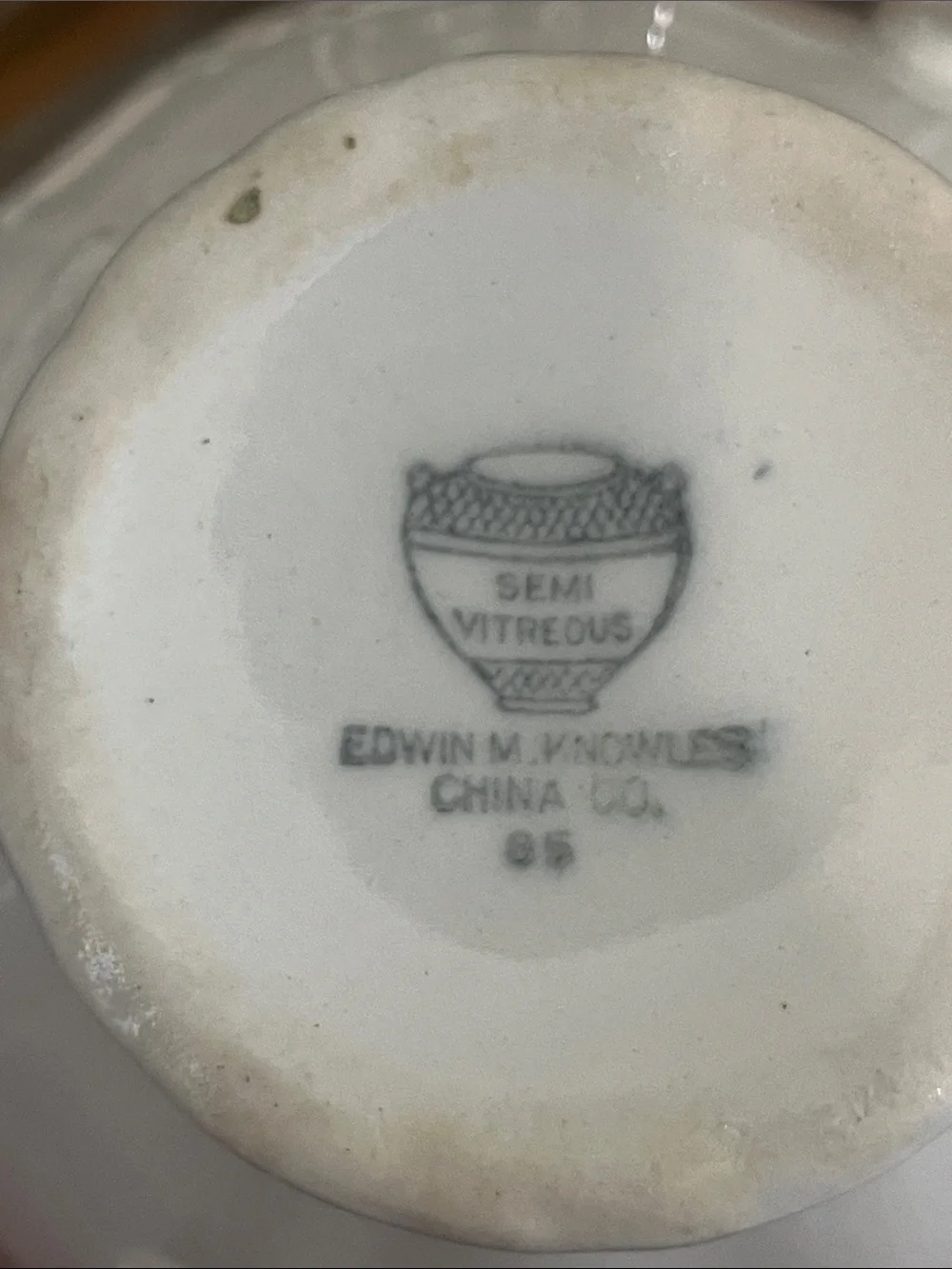VTG Edwin M Knowles Sugar Dish Gold accents Semi Vitreous Serve-wear 372